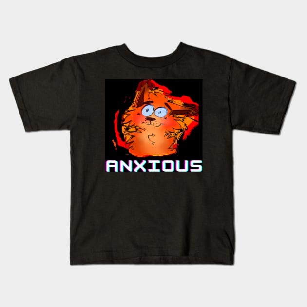 Anxious Cat Kids T-Shirt by FeralAether